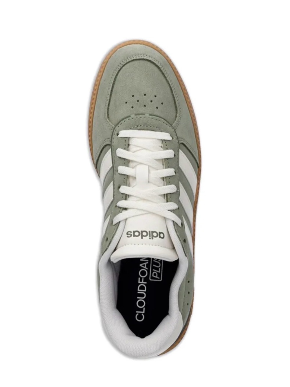 adidas Olive Green Suede Sneakers with White Stripes and Gum Sole - Picture 2 of 11